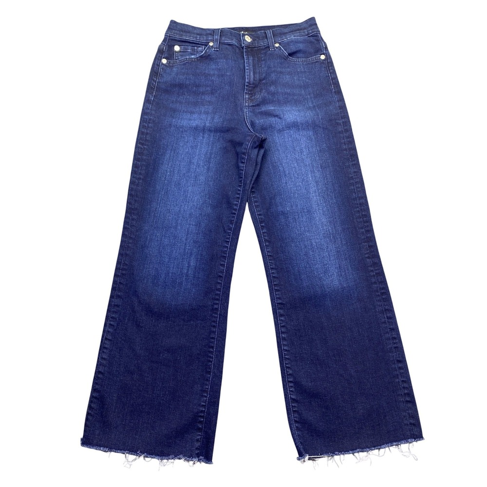 7 For All Mankind High Rise Wide Leg Raw Hem Jeans Dark Wash Size 26 Grunge